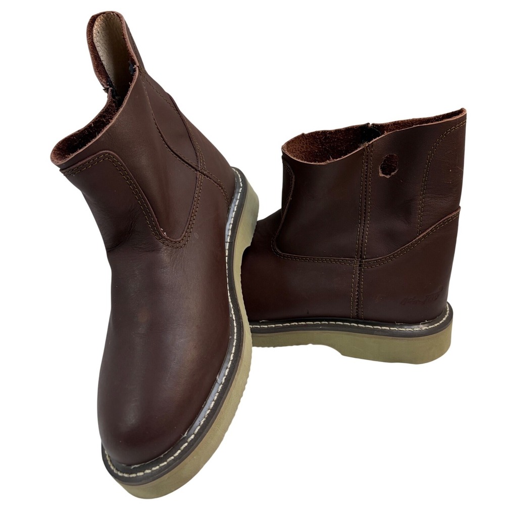 AdTec Mens Brown Leather Wellington Work Boots Pull On Wedge Sole Round Toe